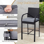 Tangkula 3 Piece Patio Wicker Bar Set, Outdoor Rattan Counter Height Cushioned - Image 5