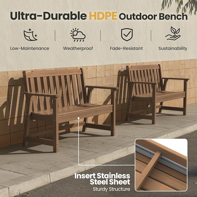 Ciokea 49" Heavy Duty Outdoor Bench, HDPE Weatherproof Porch Benches, Durable - Image 3