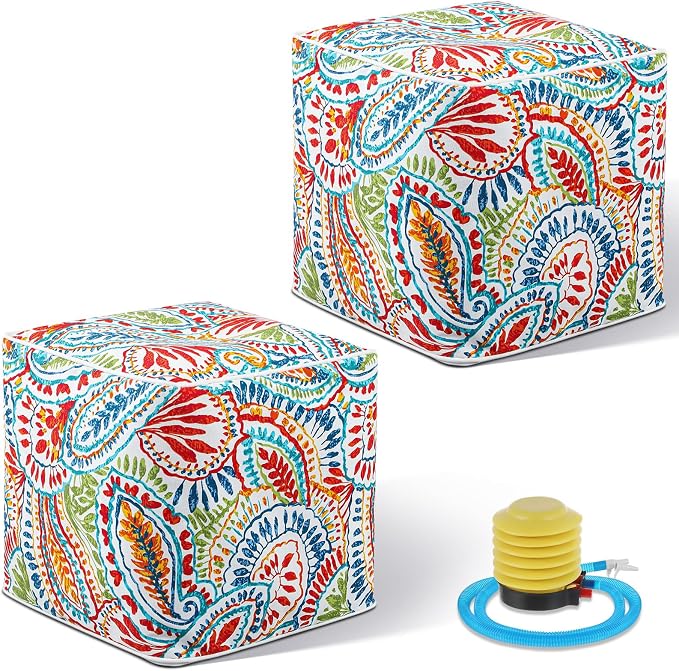 Juexica 2 Pack Ottoman Poufs Indoor Outdoor Inflatable Ottoman Stool Cube by Juexica