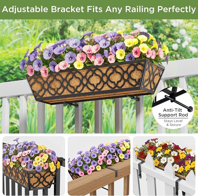 Y&M 24in Window Planter Box 4Pcs Iron Railing Planter - Image 2