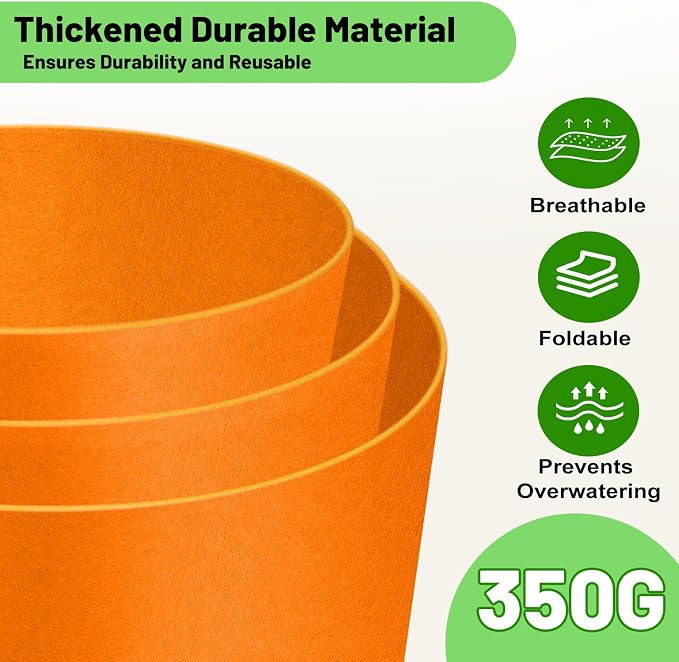 7 Gallon Fabric Grow Bags 5-Pack, 350G Heavy Duty Nonwoven Plant Pots - Image 2