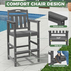 Outdoor Patio Bar Height Chair, All-Weather HDPE Tall Balcony Adirondack Stools - Image 3