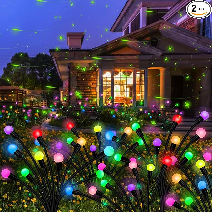 Solar Garden Lights Outdoor, 2 Pack 20 LED Solar Firefly Lights Waterproof by KohlrabiDecor