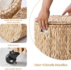Wimarsbon Round Pouf Ottomans, Handwoven Natural Water Hyacinth Seagrass Pouffe - Image 4