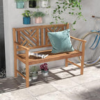 COSTWAY Outdoor Wooden Bench, Outdoor Acacia Wood Loveseat - Image 7