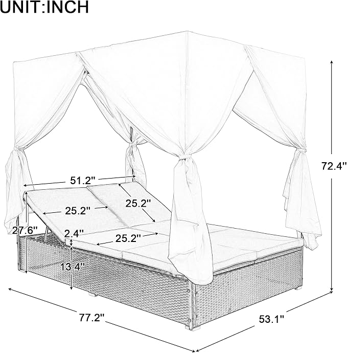 Patio Chaise Lounge, PE Rattan Outdoor Patio Wicker Sunbed Daybed - Image 7
