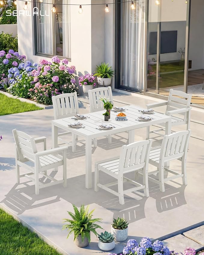 SERWALL 9-Piece Outdoor Dining Set, All Weather HDPE Outdoor Furniture Set - Image 2
