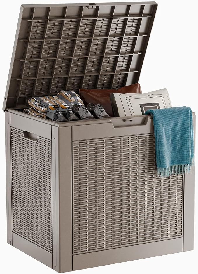 31 Gallon Outdoor Deck Box, Lockable Waterproof Outdoor Storage Boxes by MAIUSCOLI