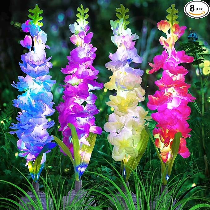 Solar Garden Lights, Solar Delphinium Flowers Lights 8 Pack 160 LEDs, by MRHEPHAESTUS