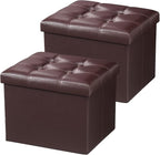 AmasSmile Storage Ottoman Folding Foot Rest Stool, Leather Footstool Bench by AmasSmile