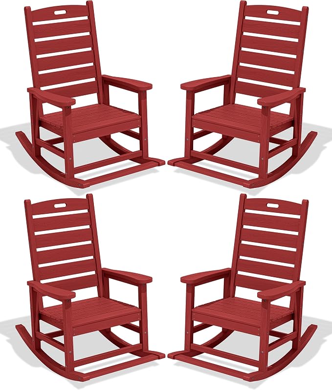 SERWALL Outdoor Rocking Chair Set of 4, Oversized HDPE Patio Rocking Chair by SERWALL