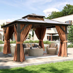 Aoxun 12'x12' Hardtop Gazebo, Aluminum Frame Permanent Pavilion by Aoxun