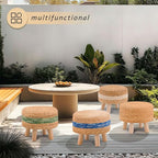 Handwoven Round Ottoman, Natural Water Hyacinth Outdoor Patio Pouf Seagrass Low - Image 8