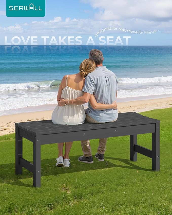 SERWALL 47 Inches Outdoor Bench, All Weather HDPE Backless Bench - Image 8
