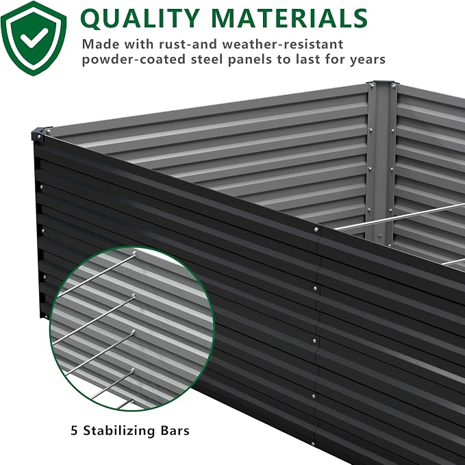 8x4x2FT Galvanized Raised Garden Bed Kit, Vegetable Plant Boxes-Rectangle Metal - Image 8