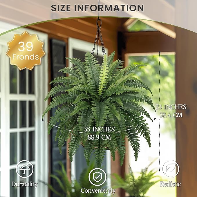 35" Ferns Artificial Bush Plants Large, 2 Artificial Boston Ferns - Image 2