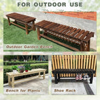Outdoor Garden Bench, 2-Person Wood Patio Bench Weatherproof Outdoor Backless - Image 6