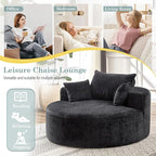 Oversized Round Chaise Longue Chair Indoor, Modern 55-inch Upholstered Chenille - Image 8