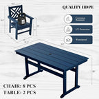 HDPE Dining Table Set for 8, 10-Piece Outdoor Table and Chairs Include 8 Dining - Image 2