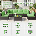 LEVELEVE 7 Pieces Outdoor Patio Furniture Sets, Rattan Conversation Sectional - Image 3