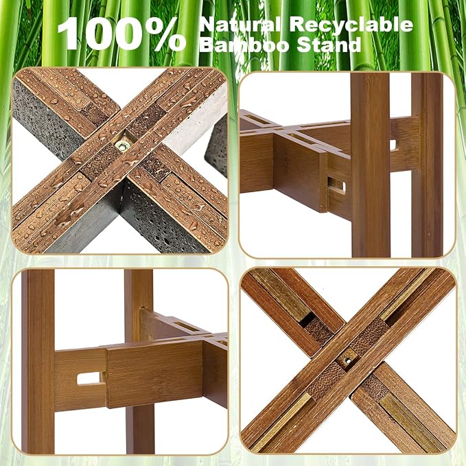 Adjustable Plant Stand Indoor, Bamboo Mid Century Modern Plants Stands - Image 4