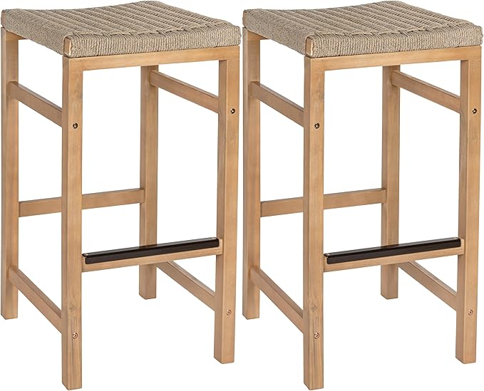 JONATHAN Y BSL1201A-SET2 Armand 30" Modern Coastal Backless Acacia Wood Outdoor by JONATHANY