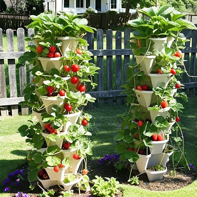 7 Tiered Strawberry Planters 3 Pack, Vertical Stackable Planter, Herb Stacking - Image 8