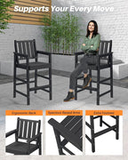 3 Pieces HDPE Outdoor Bar Table and Chairs Set, Tall Adirondack Chairs Set of 2 - Image 8
