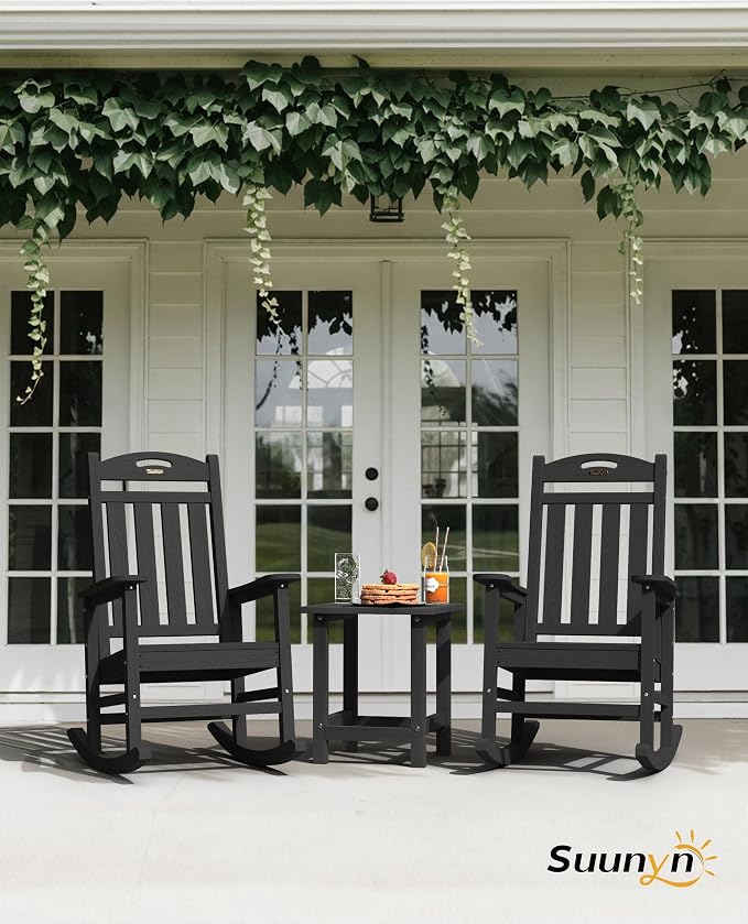 Oversized Outdoor Rocking Chairs Set of 4, High Back Porch Rocker Chair - Image 2