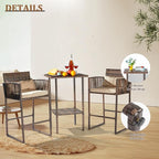 VINGLI 3 PCS Patio Bar Set Wicker, Outdoor Bar Table and Bar Stools - Image 4