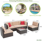 Vongrasig 6 Pieces Outdoor Patio Furniture Set, PE Wicker Rattan Sectional Sofa - Image 3