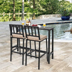 COSTWAY 3 Piece Outdoor Patio Bar Set, Metal Bar Table and Chairs Set - Image 2