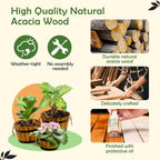Set of 3 Wooden Flower Boxes Outdoor, Durable Acacia Wood Barrel Planters - Image 3