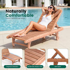 Wooden Chaise Lounge Chair, 3-Position Adjustable Outdoor Tanning Chair - Image 4