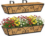 Y&M 24 Inch Window Deck with Coco Liner, Fence Metal Hanging Flower Planter by YM