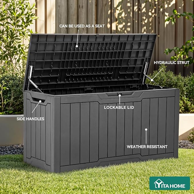 YITAHOME 100 Gallon Resin Deck Box, Weather Resistant Outdoor Storage Box - Image 4