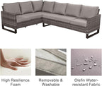 Belord Outdoor Sectional Sofa 6 Seater L Shaped Couch Wicker Patio Conversation - Image 5