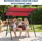 2-Person Porch Swing with Cup Holders, Pivot Storage Table & Cooler Bag - Image 7