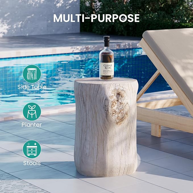 SUNBURY Stump Side Table, Concrete Side Table, Patio Faux Wooden End Table - Image 6