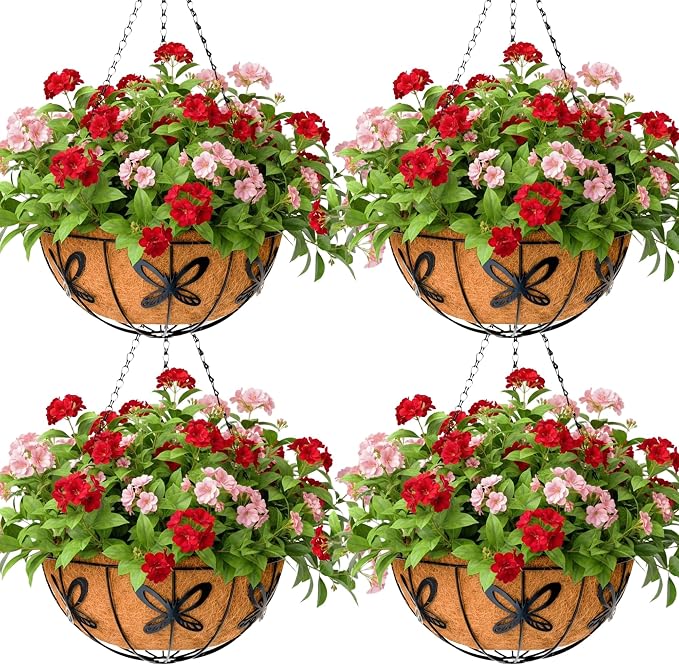 Metal 10 inch Round Planter, 4 Pack Hanging Wire Basket by JFFLYIT