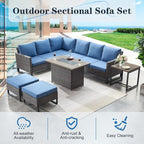 Belord Outdoor Sectional Sofa 6 Seater L Shaped Couch Wicker Patio Conversation - Image 3