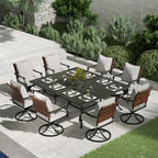 Grand patio 10-Piece Outdoor Dining Set, 8 Leather-Look Wicker Swivel Patio by GrandPatio