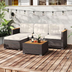 Tangkula 5 Pieces Outdoor Patio Furniture Set, L Shaped Rattan Cushioned Chairs - Image 5
