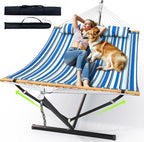 Double Hammock with Stand for Outdoor, Heavy Duty Portable Hammock with by ANAGOO