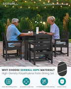 SERWALL Outdoor Dining Set for 4, HDPE Square Table and Chairs Set All Weather - Image 3