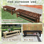 Outdoor Garden Bench, 3-Person Wood Patio Bench Weatherproof Outdoor Backless - Image 7