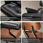 Top Black Grain Leather, Mid Century Chaise Lounge Chair and Ottoman, Accent - Image 7