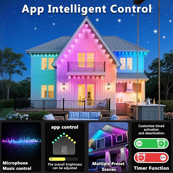 150FT Permanent Outdoor RGB Lights, IP67 Waterproof Smart Eave Lighting - Image 5