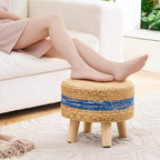 Handwoven Round Ottoman, Natural Water Hyacinth Outdoor Patio Pouf Seagrass Low - Image 4