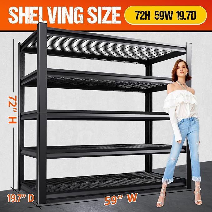 72" H Garage Shelving Heavy Duty Storage Shelves, Adjustable Metal Shelving Unit - Image 3